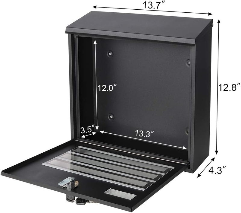 Parrency Locking Mailbox Wall Mounted Vertical mailboxes with Key Lock Large Capacity Steel Cover Metal Postbox for House Home Outside,Key Lock Drop Box with Galvanized Cover,13.6 x 12.8 x 4.3Inch - Image 2