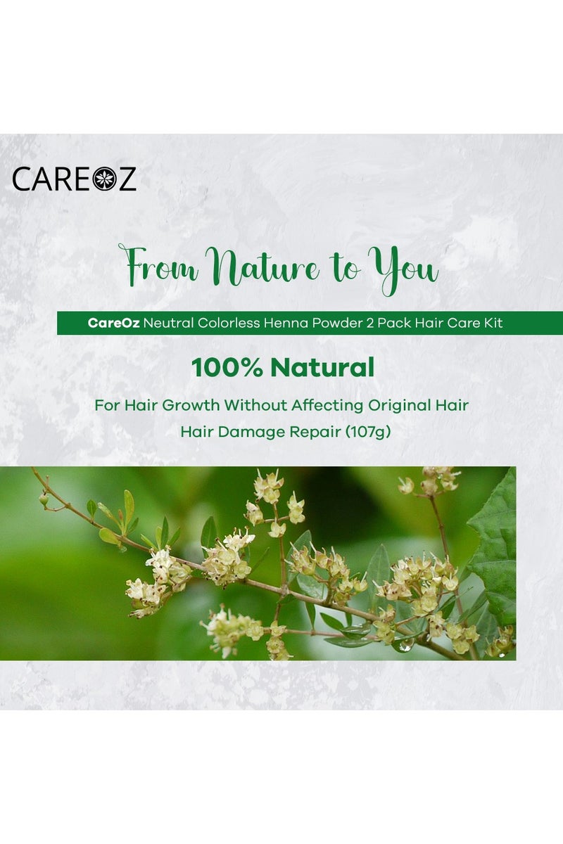 كير اوز بودرة الحنة المحايدة بدون لون قطعتين للعناية بالشعر من CareOz | طبيعي 100% من الأعشاب الطبيعية |  لنمو الشعر دون التأثير على لون الشعر الأصلي | إصلاح تلف الشعر (107 جرام*2) - Image 4