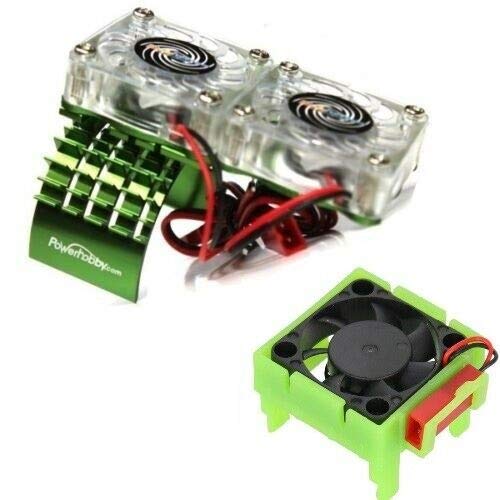 Powerhobby Hobbypower Powerhobby Slash 4x4 Cooling Fan Motor HeatSink Dual Twin Fan Green 12V 50 CFM 6070 dB Compatible with Traxxas Slash 4x4 - Image 1