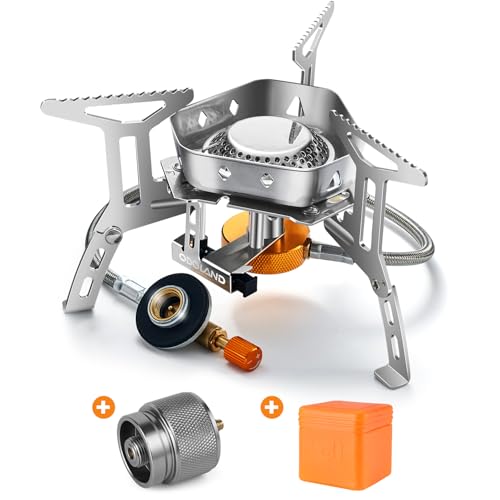 Odoland 3500W Windproof Camp Stove Camping Gas Stove with Fuel Canister Adapter Piezo Ignition Carry Case Portable Collapsible Stove Burner for Outdoor Backpacking Hiking and Picnic - Image 1