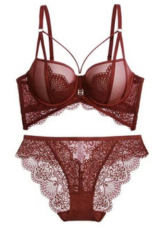 Comfy Solid Color Lace Bra And Panty Set Dark Red