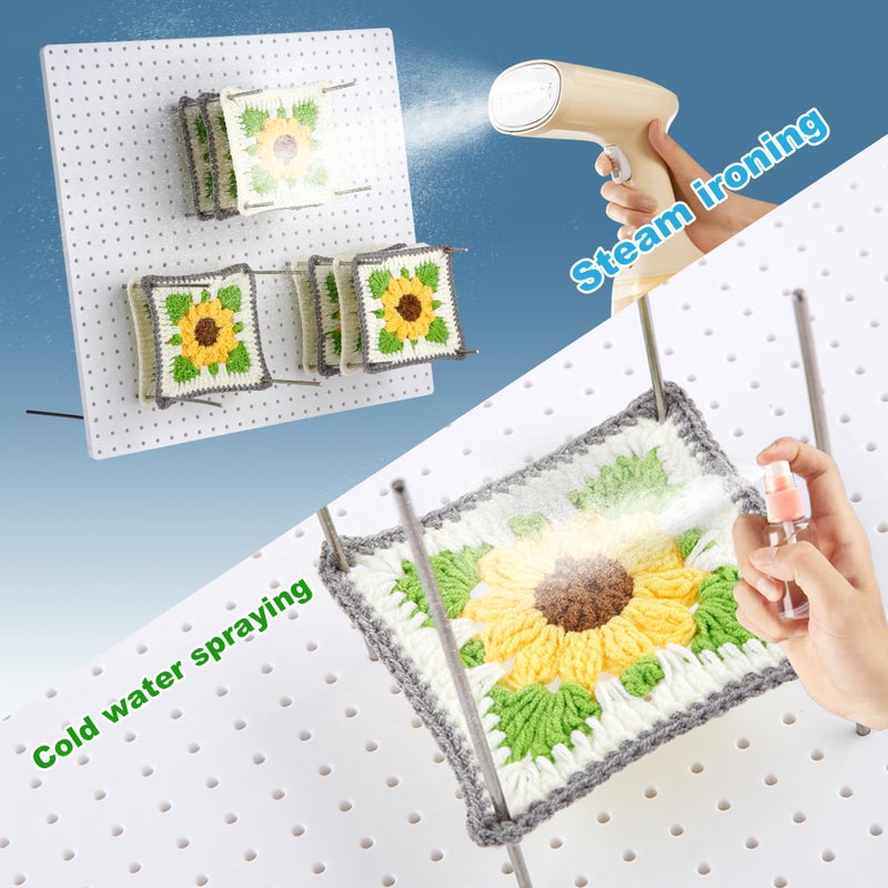 wuher 13â€™â€™Crochet Blocking Board with 20 Pegs/Pins Granny Square Blocking Boards for Crochet Projects,Plastic Waterproof Crochet Peg Blocking Board Gift for Crocheters and Beginners - Image 3