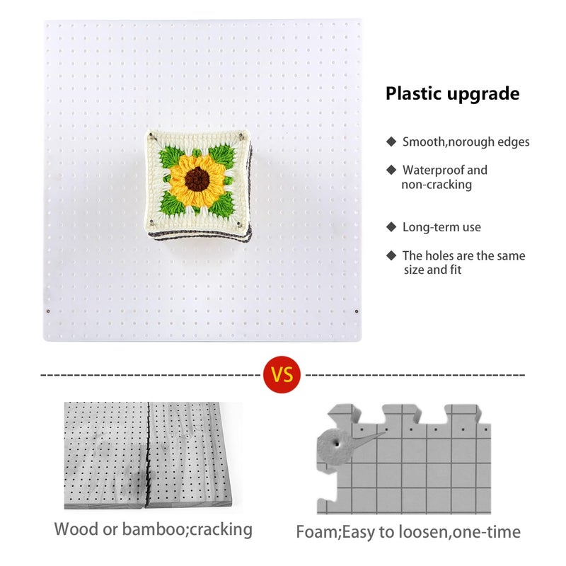 wuher 13â€™â€™Crochet Blocking Board with 20 Pegs/Pins Granny Square Blocking Boards for Crochet Projects,Plastic Waterproof Crochet Peg Blocking Board Gift for Crocheters and Beginners - Image 4