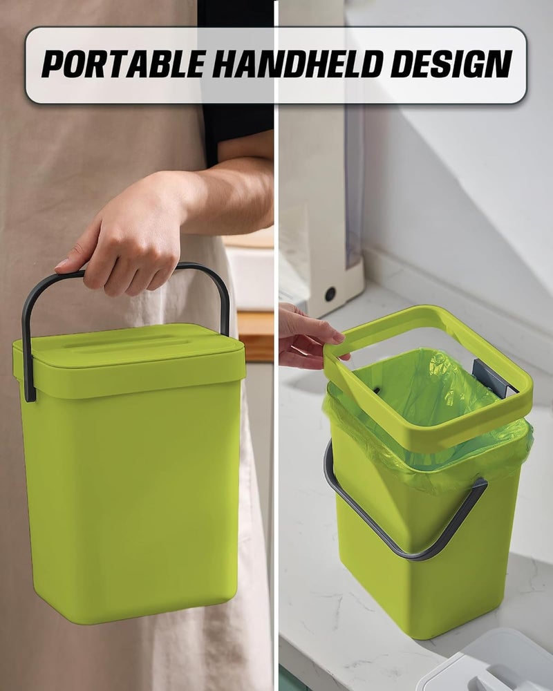 MONGTINGLU Compost Bin for Kitchen Countertop, 1.3 Gallons Hanging Small Trash Can with Lid, Kichen Under Sink Trash Can, Wall Mount Indoor Compost Bucket with Lid, 5L(Lime Green) - Image 5