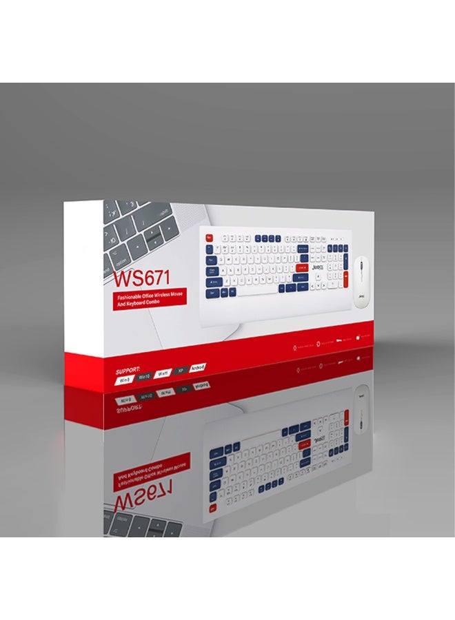 Wireless Bluetooth Office Mouse and Keyboard Set for PC, Tablet, Cell Phone, White Blue - Image 3