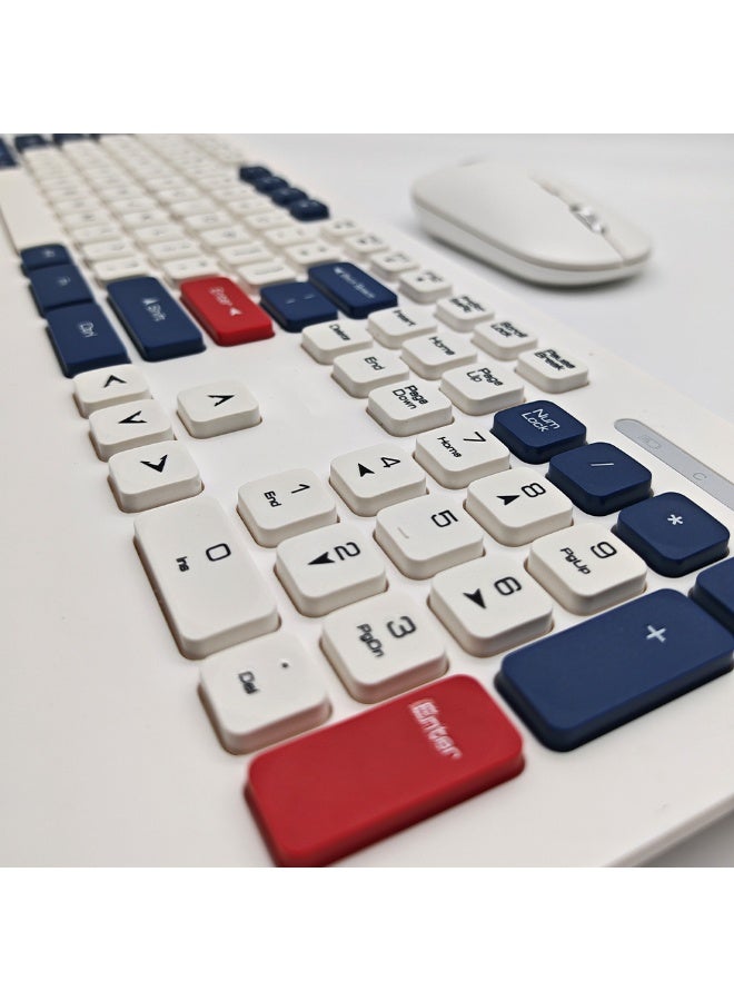Wireless Bluetooth Office Mouse and Keyboard Set for PC, Tablet, Cell Phone, White Blue - Image 4