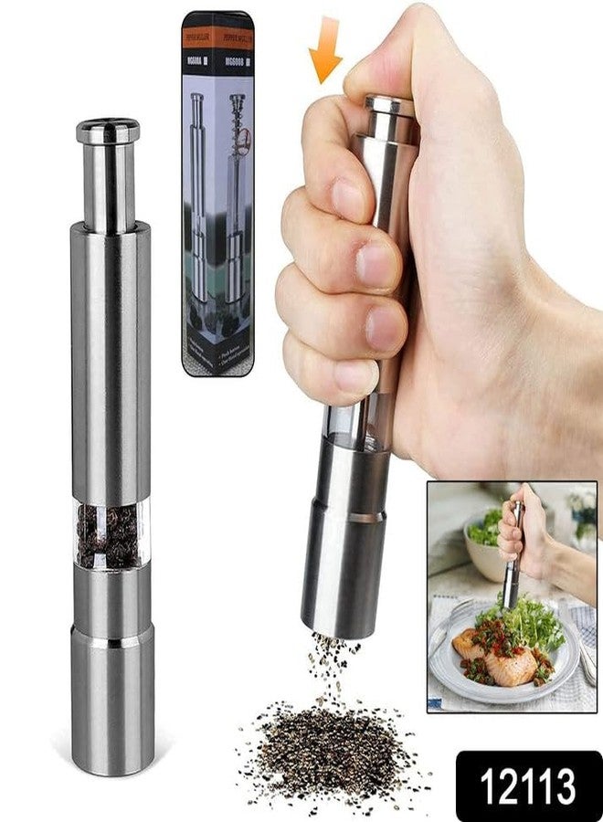 Garth Stainless Steel Thumb Presser Salt and Pepper Grinder Manual Spice Mill with Adjustable Coarseness Durable Rust Resistant Kitchen Tabletop Cooking Tool 1 Pc - Image 3