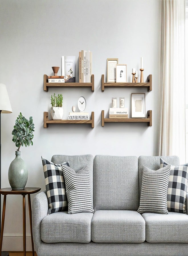 Vailando Floating Shelves for Wall, Set of 3 Solid Wood Wall Mounted Shelves, 16" Rustic Walnut Display Shelf for Bedroom, Living Room, Bathroom, and Kitchen Decor - Heavy-Duty & Natural Pine - Image 2