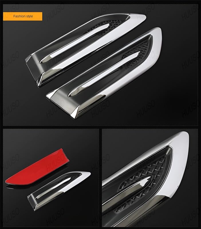 HUUSO 2 Pcs Car Air Flow Vent Cover Fender Trim Euro Duct V-619 Car Styling Fender Hood Decorative Side Aero Decal Sticker Exterior Accessory Compatible with Hyundai i20 (Type-II) 2012-2014 - Image 3
