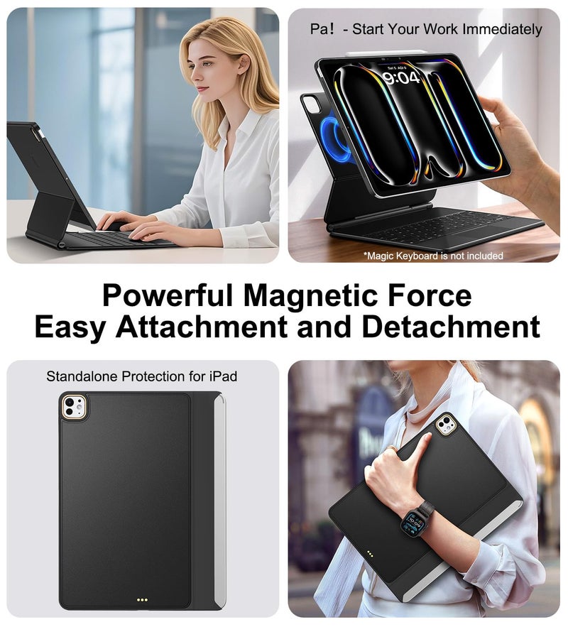 Matekxy Magic-Keyboard Compatible Case for iPad Pro 11 inch M4/M5 2024/2025, Cover for Smart MagicKeyboard Folio Slim Durability, with Durable Leather Surface, (Keyboard Not Included), Black - Image 5