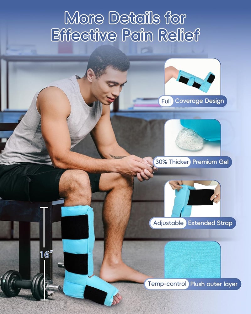 Comfytemp غطاء ثلجي مريح للقدم والكاحل قابل لإعادة الاستخدام لإصابات وتر العرقوب وآلام الساقين والدوالي والتهاب اللفافة الأخمصية والضغط الساخن والبارد هدية شفاء أساسية - Image 3