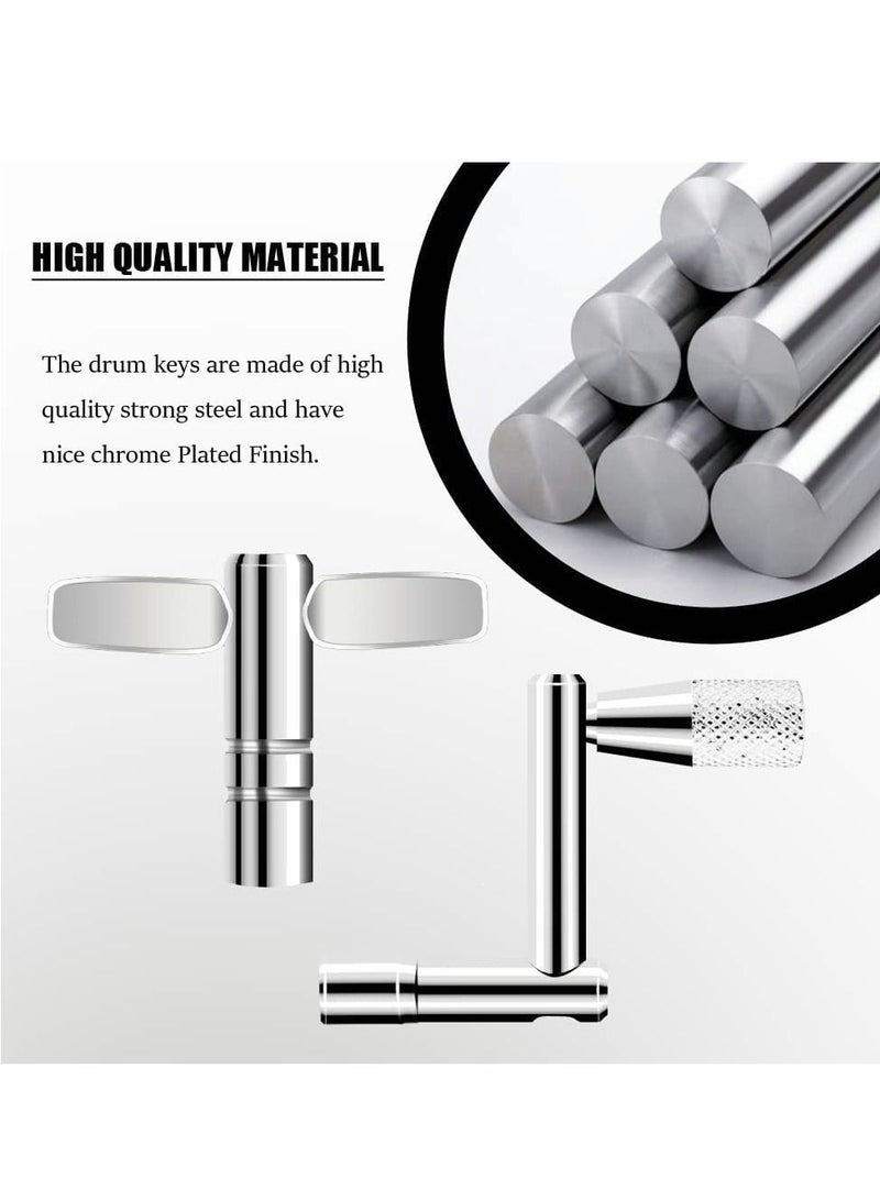 Drum Keys, 7 Pcs Universal Key Tuner, Chrome-Plated Steel Tuning Key, T-type Wrench and Z-type Percussion Instruments Parts for Drummers - Image 2