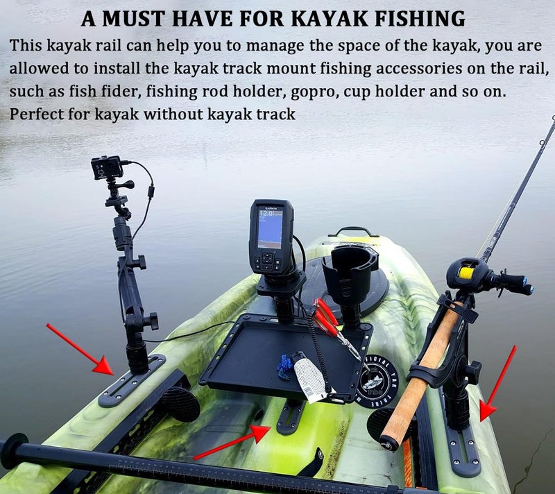 Huntury Kayak Track, Kayak Low Profile Track, Kayak Rail, Kayak Accessories Mount Track, Kayak Gear Track for Fishing Rod Holder, Fish Finder, Cup Holder, Anchor Cleat, Pack of 2, 4"", Black - Image 5