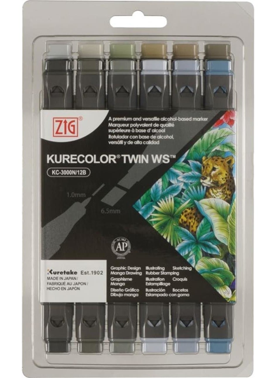 Zig Kurecolor Twin S Double Tip Marker Pen Set 12 Colors Gray Colors 