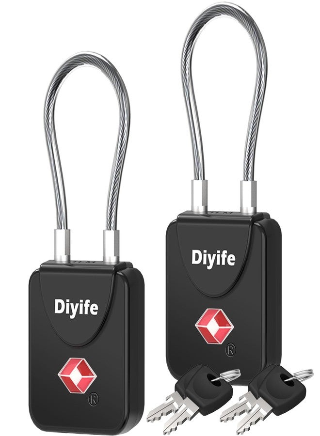 Diyife أقفال أمتعة بمفتاح، [عبوة من قطعتين] أقفال أمتعة معتمدة من إدارة أمن النقل الأمريكية (TSA) من Diyife، أقفال حقائب سفر، قفل سفر صغير من إدارة أمن النقل الأمريكية (TSA) مع كابل من سبائك الزنك والفولاذ، مثالي لحقائب الظهر والحقائب وصناديق الأدوات والحقائب (أسود) - Image 1