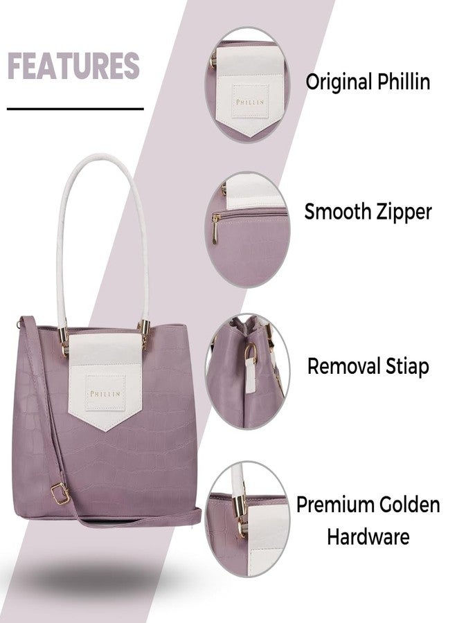 PHILLIN Women's Handbag Stylish Bags with 3 Compartments for Casual and Professional | Stylish Big Size Purs | Soft Leather Bags for Women - (Purple) - Image 4