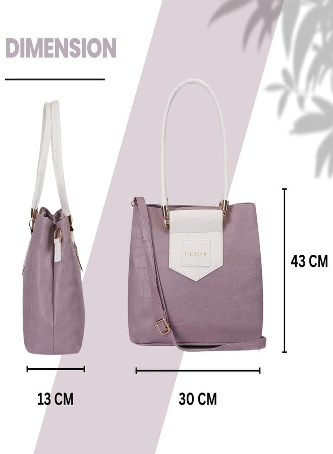 PHILLIN Women's Handbag Stylish Bags with 3 Compartments for Casual and Professional | Stylish Big Size Purs | Soft Leather Bags for Women - (Purple) - Image 5