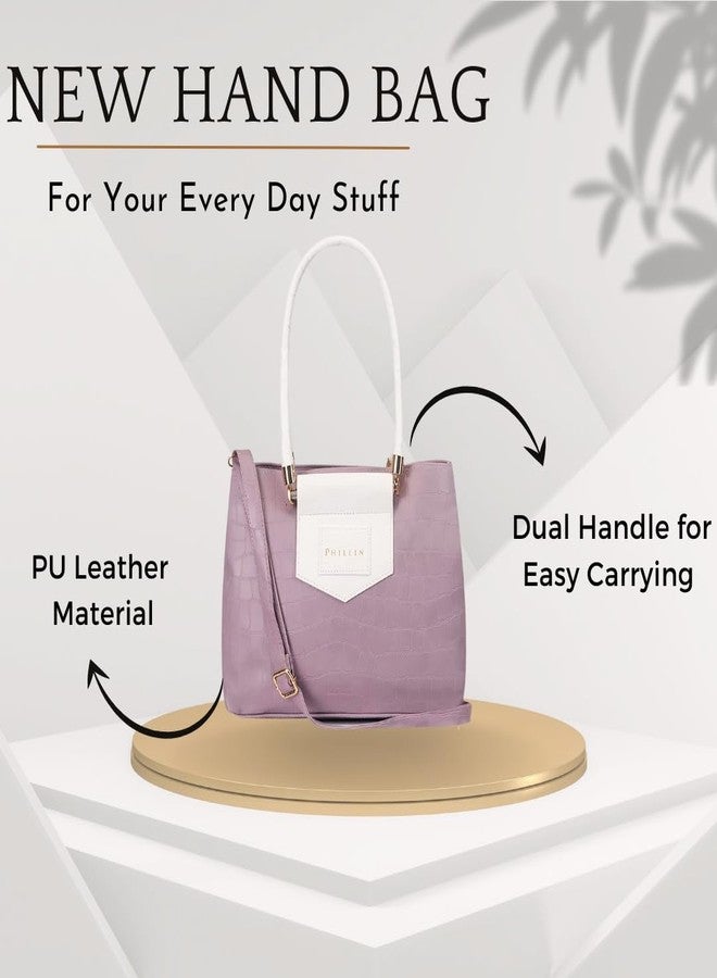 PHILLIN Women's Handbag Stylish Bags with 3 Compartments for Casual and Professional | Stylish Big Size Purs | Soft Leather Bags for Women - (Purple) - Image 3