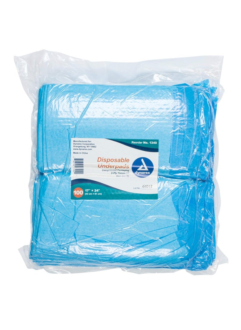 Dynarex Dynarex 1340 Disposable UnderPad, Tissue Fill, 2 Ply, Medical-Grade Incontinence Bed Pad to Protect Sheet, Mattresses, and Furniture, 17" x 24", 15g, Pack of 300 
