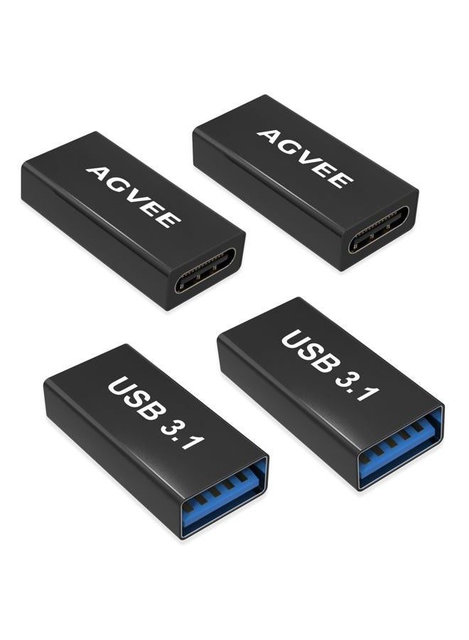 AGVEE [4 Pack] USB-A 3.0 Female to USB-C Female Adapter, USB Type-C 3.1 Gen-1 Converter Coupler Extension Extender for MacBook Pro/Air, iPad Pro 2020 2018 Air 4, Samsung S20 S10 Note 20 10, Black - Image 1