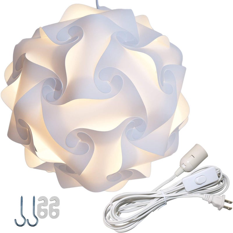 Lightingsky DIY IQ Jigsaw Puzzle Lampshade Ceiling Pendant Lamp Shade Kit with 15 Feet Hanging Light Cord White XL16 inch