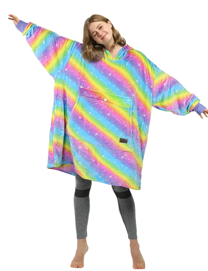 Catalonia Rainbow Oversized Blanket Hoodie Sweatshirt Wearable Fleece Pullover for Adults Men Women