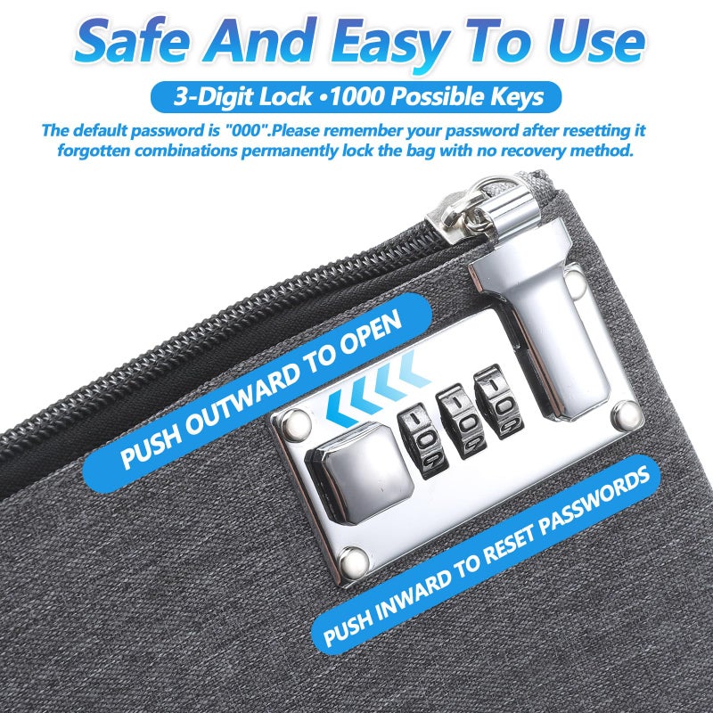 Josojoou Money Bag with Lock, 5x8in Nylon Notary Bag with Lock, 3-digit Combination Locking Bank Bags for Store Cash, Jewelry, Passport, Medicine, Credit Cards and Valuables, Storage Cash Bags - Image 5