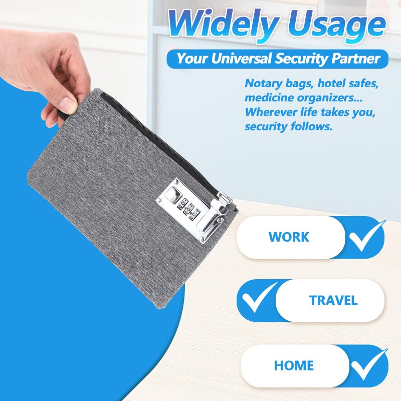 Josojoou Money Bag with Lock, 5x8in Nylon Notary Bag with Lock, 3-digit Combination Locking Bank Bags for Store Cash, Jewelry, Passport, Medicine, Credit Cards and Valuables, Storage Cash Bags - Image 4