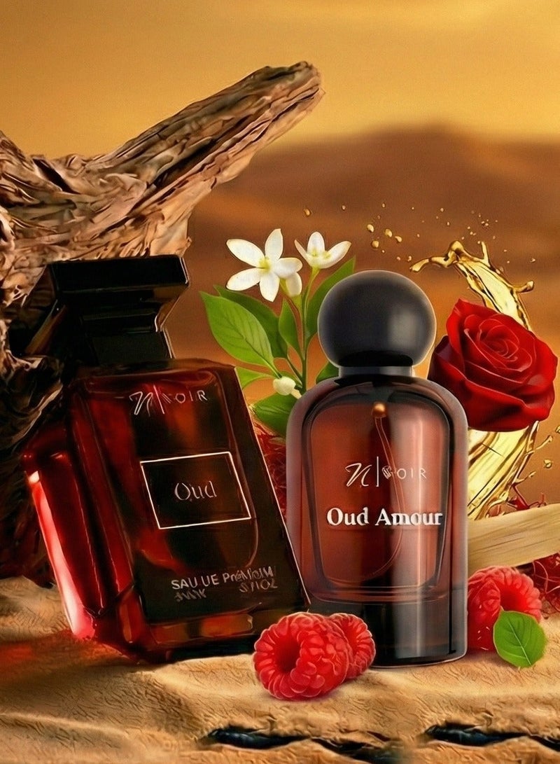noir Oud EDP, Perfume for Men, 80ml & Oud Amour Eau de Parfum for Women – Luxurious Floral Oud with Jasmine, Rose & Sandalwood | Long Lasting - 100ml Bundle - Image 1