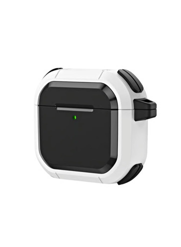 CASE FOR Apple AirPods 4 Case Cover With Keychain Rugged Armor - Black / White 