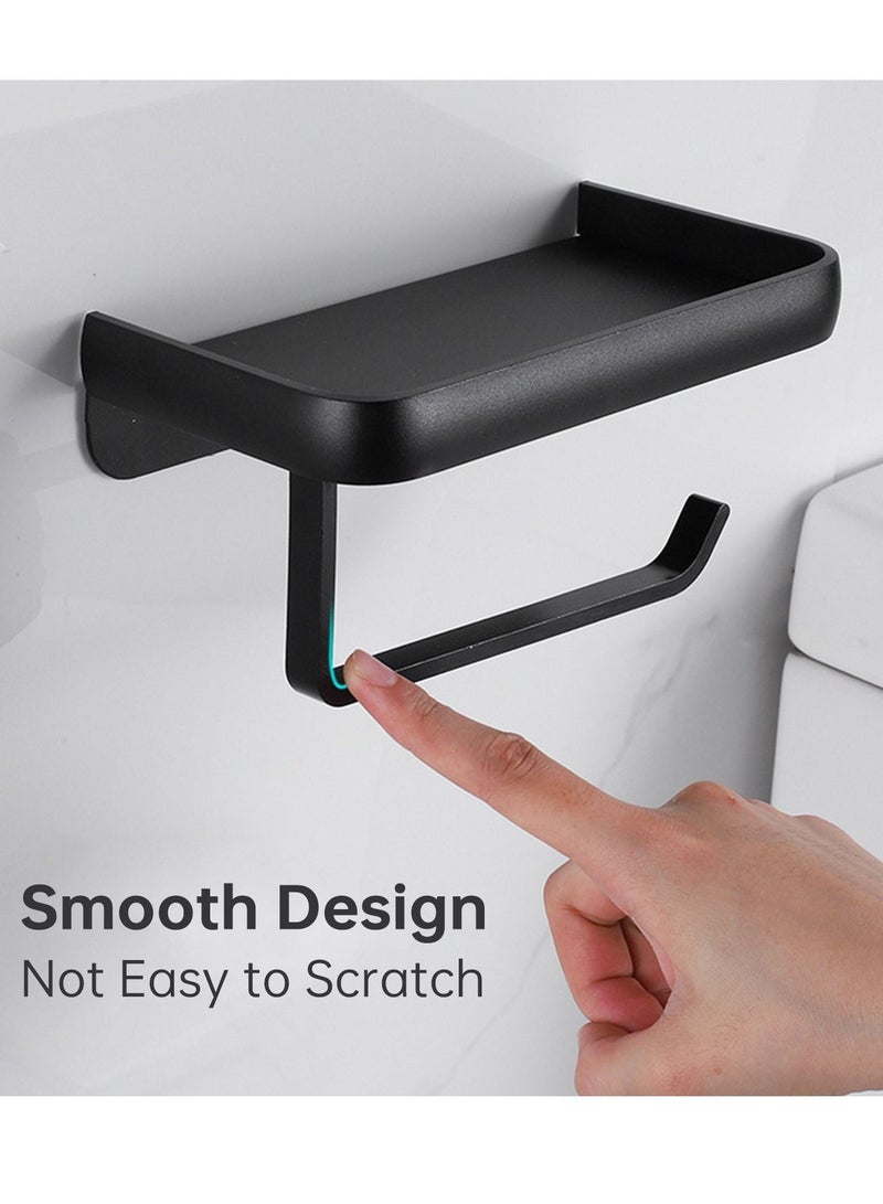Y&D Toilet Storage Rack Tissue Holder Self Adhesive Bathroom Mobile phone Roll Paper Shelf Perforation-free Aluminum Black - Image 2