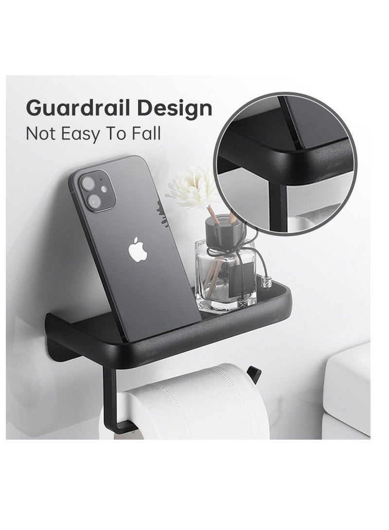 Y&D Toilet Storage Rack Tissue Holder Self Adhesive Bathroom Mobile phone Roll Paper Shelf Perforation-free Aluminum Black - Image 4