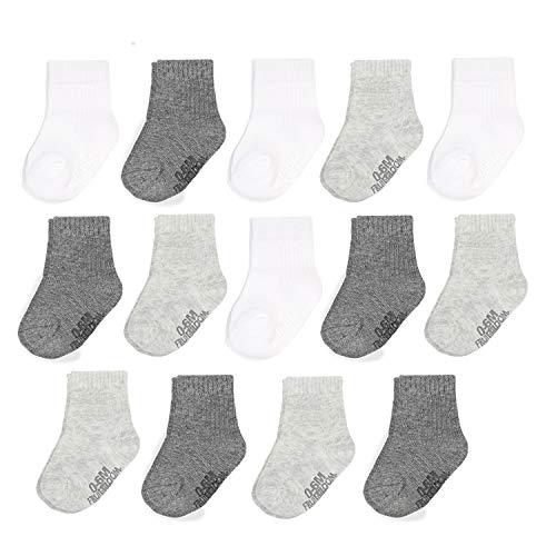 Fruit of the Loom Baby 14-Pack Grow & Fit Flex Zones Cotton Stretch Socks - Unisex, Girls, Boys (0-6 Months, Grey) - Image 1