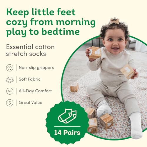 Fruit of the Loom Baby 14-Pack Grow & Fit Flex Zones Cotton Stretch Socks - Unisex, Girls, Boys (0-6 Months, Grey) - Image 2
