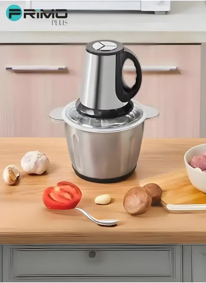 PRIMO PLUS Electric Meat Grinder, Food Processor Blender With 2L Stainless Steel Bowls, Vegetable And Fruit Chopper For Dicing, Mincing, Silver  - Image 2