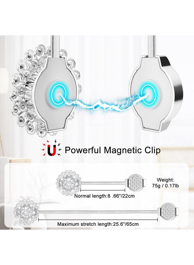 اوليب مشابك ستائر مغناطيسية من AULEEP، مجموعة من 4 مشابك ستائر مغناطيسية مزخرفة من الكريستال، مشبك ستائر، نمط أوروبي وأمريكي (فضي) - Image 2