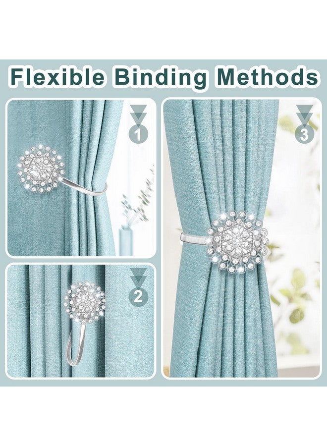 اوليب مشابك ستائر مغناطيسية من AULEEP، مجموعة من 4 مشابك ستائر مغناطيسية مزخرفة من الكريستال، مشبك ستائر، نمط أوروبي وأمريكي (فضي) - Image 3