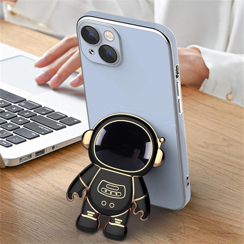 comfrt 6D Plating Astronaut Hidden Stand for iPhone, 2022 Phone Holder Finger Kickstand Cellphone Back Grip Foldable Cell Phone Stand for Desk Compatible with iPhone iPad Smartphones Tablets (Black) - Image 4