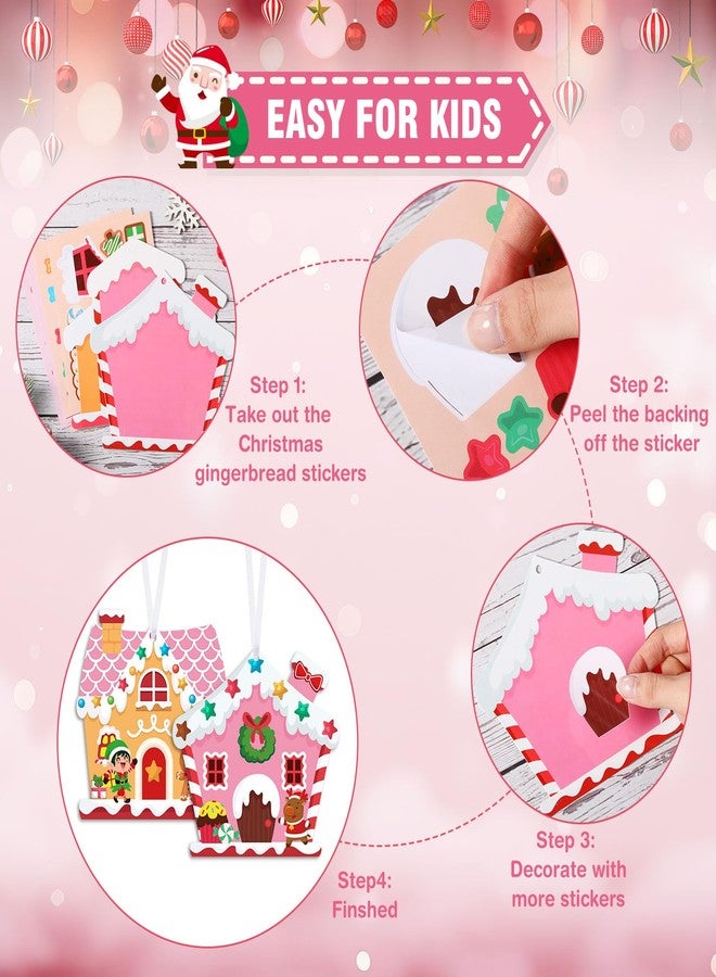 Threlaco مجموعة ثريلكو المكونة من 48 قطعة لأعمال يدوية لعيد الميلاد للأطفال، تتضمن مجموعة بيت الزنجبيل الوردي، ومجموعة زينة شجرة عيد الميلاد، وملصقات لصنع بيت الزنجبيل الخاص بك، وهدايا للفصل الدراسي في موسم الأعياد. - Image 3