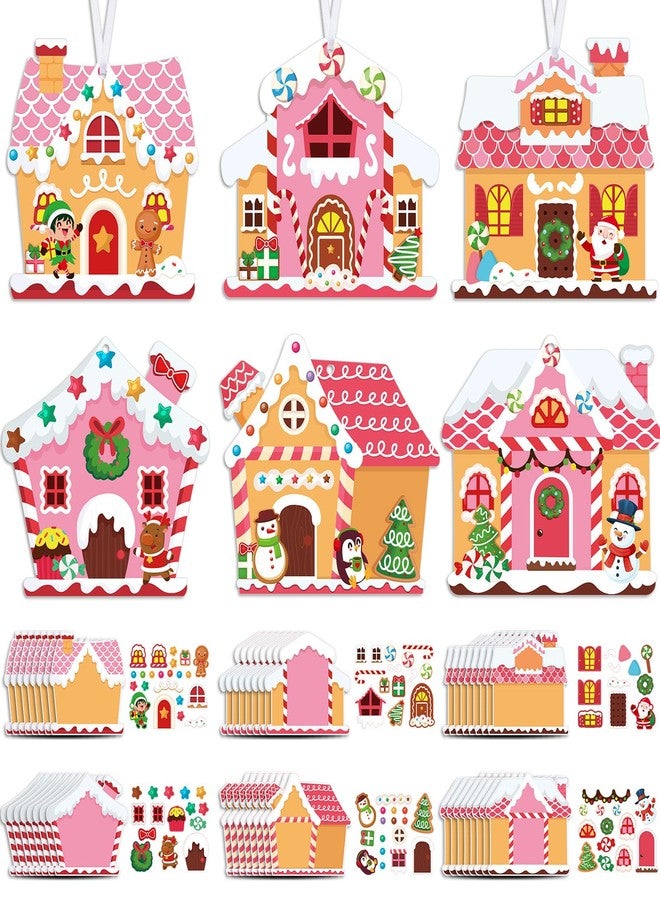 Threlaco مجموعة ثريلكو المكونة من 48 قطعة لأعمال يدوية لعيد الميلاد للأطفال، تتضمن مجموعة بيت الزنجبيل الوردي، ومجموعة زينة شجرة عيد الميلاد، وملصقات لصنع بيت الزنجبيل الخاص بك، وهدايا للفصل الدراسي في موسم الأعياد. - Image 1