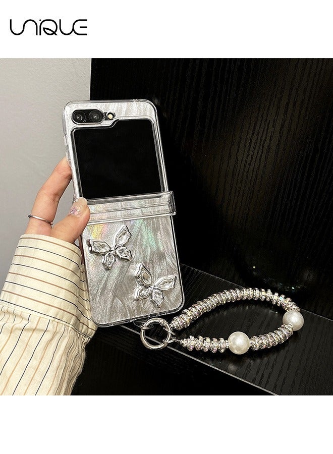 Unique For Galaxy Z Flip 5 Case - Shiny Bow Phone Case - Portable Pearl Strand - Stylish Simple Phone Case Girl Ladies - Image 1