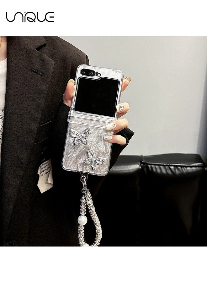 Unique For Galaxy Z Flip 5 Case - Shiny Bow Phone Case - Portable Pearl Strand - Stylish Simple Phone Case Girl Ladies - Image 3