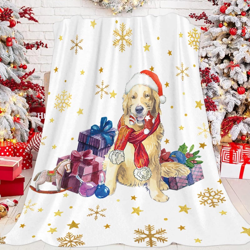 JOOCAR Christmas Golden Retriever Throw Blanket Funny Dog Blanket Winter Festival Gift Cozy Soft Lightweight Flannel Plush Blankets for Bed Couch Living Room Sofa Chair 50x60 Inch - Image 2