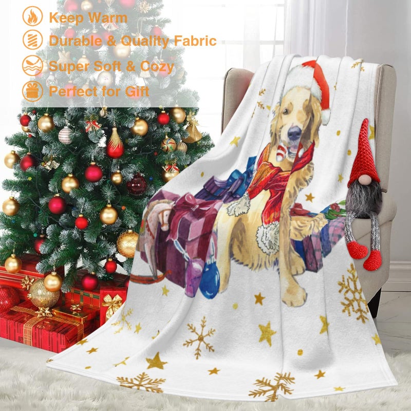 JOOCAR Christmas Golden Retriever Throw Blanket Funny Dog Blanket Winter Festival Gift Cozy Soft Lightweight Flannel Plush Blankets for Bed Couch Living Room Sofa Chair 50x60 Inch - Image 3