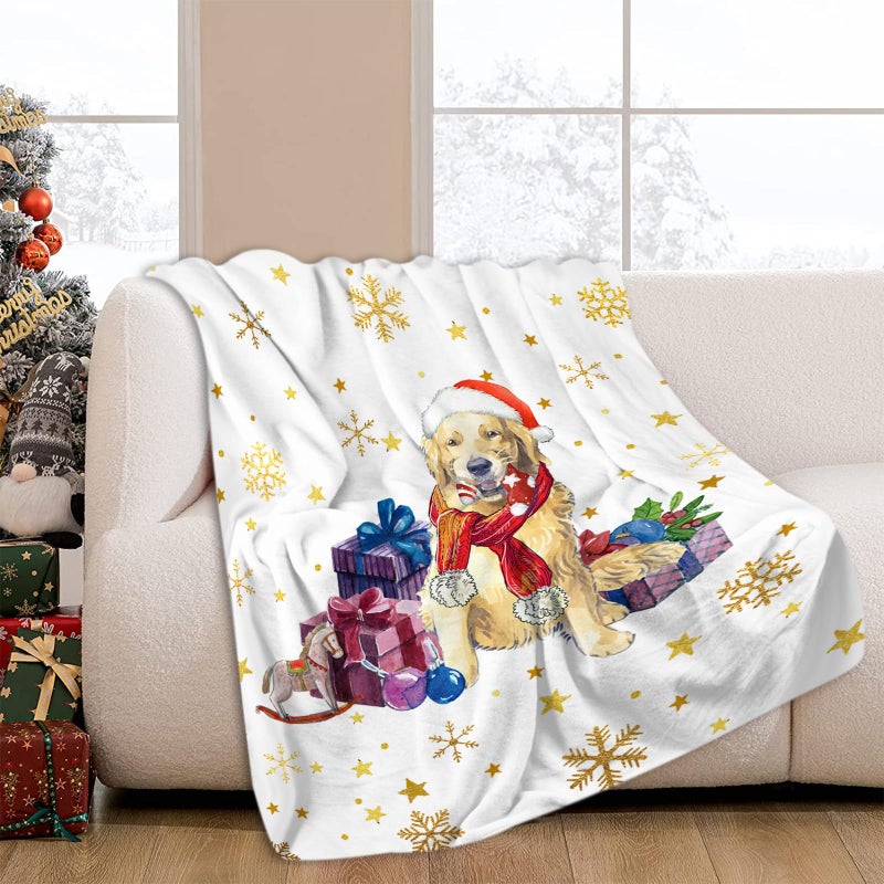 JOOCAR Christmas Golden Retriever Throw Blanket Funny Dog Blanket Winter Festival Gift Cozy Soft Lightweight Flannel Plush Blankets for Bed Couch Living Room Sofa Chair 50x60 Inch - Image 1