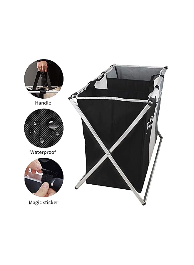 JUZI 3 Section Laundry Basket Printed Dark Light Color Foldable Hamper/Sorter With Waterproof Oxford Bags And Aluminum Frame Washing Clothes Storage For Home Dormitary - Image 4