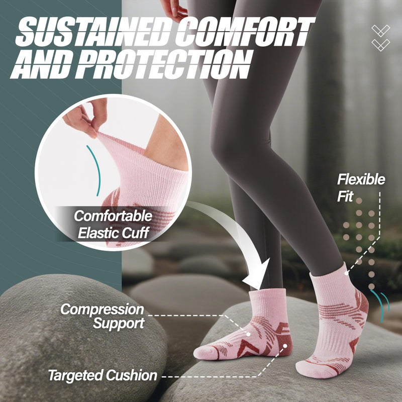 ANTSANG 6 Pairs Merino Wool Quarter Ankle Hiking Running Socks Compression Thermal Thick Cushion Socks for Women Men(Pink Series,M) - Image 3