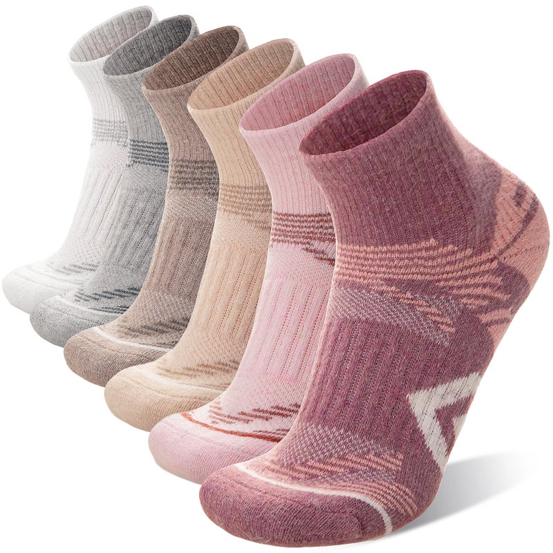 ANTSANG 6 Pairs Merino Wool Quarter Ankle Hiking Running Socks Compression Thermal Thick Cushion Socks for Women Men(Pink Series,M) - Image 1