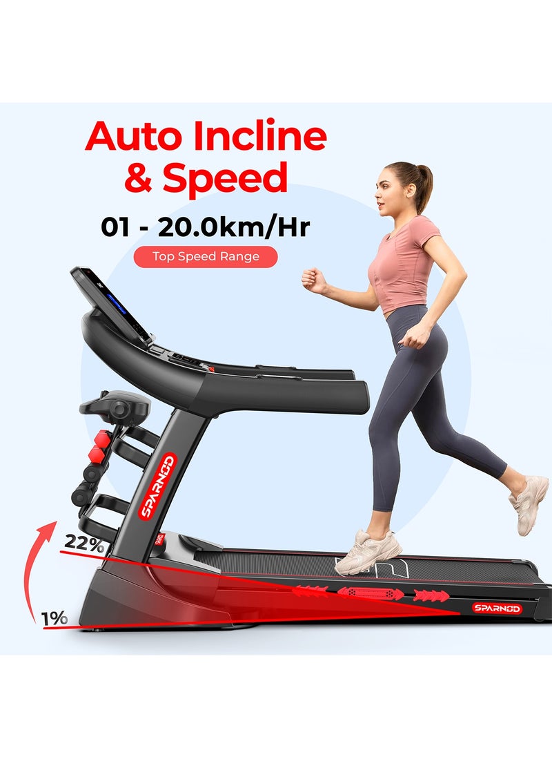 Sparnod Fitness STH-5720 Treadmill for Home Foldable | 7HP Peak DC Motor | Auto Incline 22% | 1-20 km/h Speed | 7" LCD Display | Bluetooth Speaker | Hydraulic Fold | Running Machine for Home Exercise  - Image 3