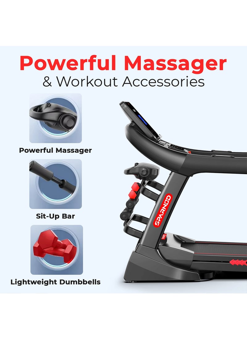 Sparnod Fitness STH-5720 Treadmill for Home Foldable | 7HP Peak DC Motor | Auto Incline 22% | 1-20 km/h Speed | 7" LCD Display | Bluetooth Speaker | Hydraulic Fold | Running Machine for Home Exercise  - Image 4